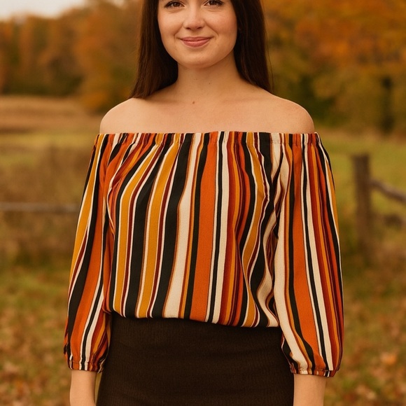 Windsor Multicolor Striped Off-Shoulder Boho Top - Picture 1 of 7